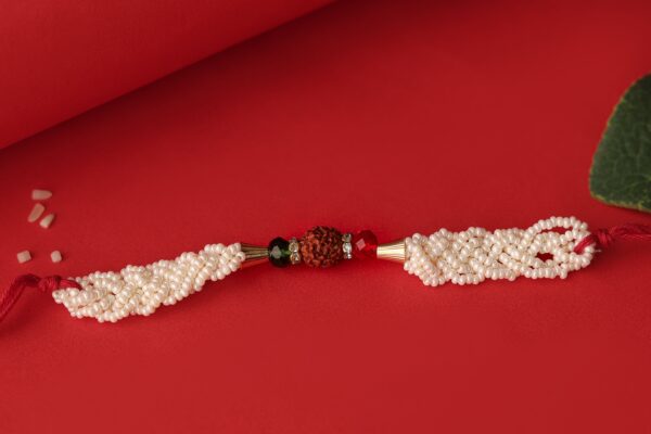 Sacred Rudraksha Rakhi with Pearl Braiding