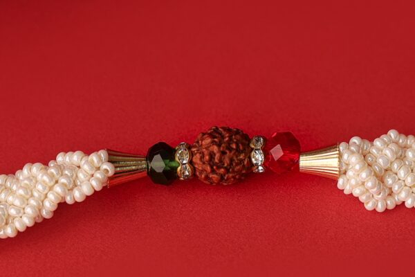 Sacred Rudraksha Rakhi with Pearl Braiding