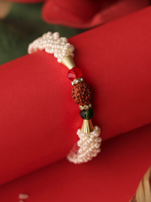Sacred Rudraksha Rakhi with Pearl Braiding