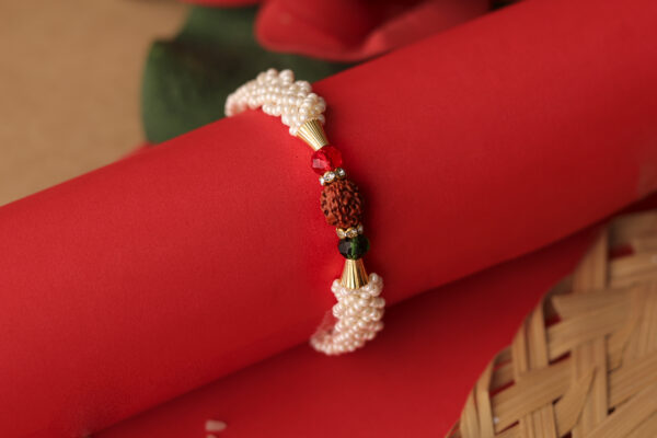 Sacred Rudraksha Rakhi with Pearl Braiding