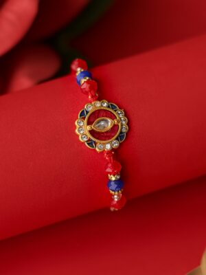 Royal Kundan Rakhi with Red & Blue Beads