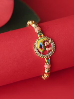 Peacock Feather Rakhi with Ganesha Charm
