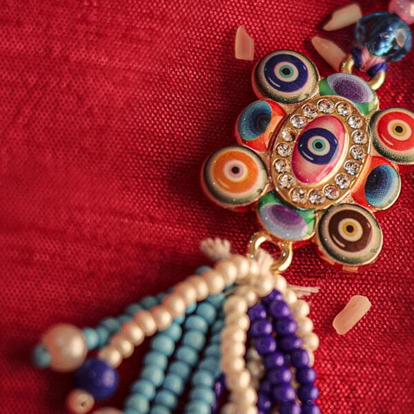 Evil Eye Protection Rakhi with Beaded Tassels