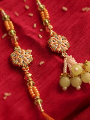 Floral Enamel Bhaiya Bhabhi Rakhi with Beaded Latkan