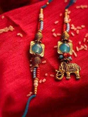 Royal Elephant Motif Bhaiya Bhabhi Rakhi Set