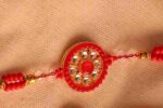 Elegant Red Crystal Bhaiya Bhabhi Rakhi Pair