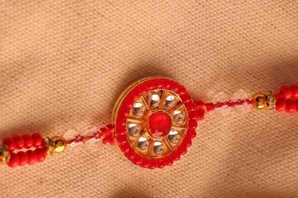 Elegant Red Crystal Bhaiya Bhabhi Rakhi Pair