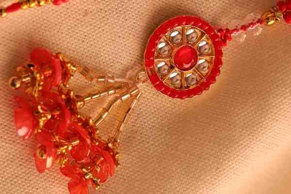 Elegant Red Crystal Bhaiya Bhabhi Rakhi Pair