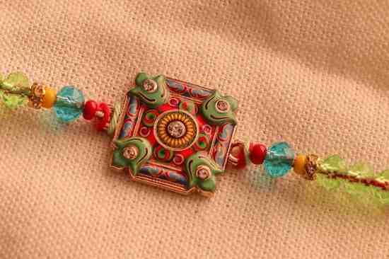 Hand-Painted Square Moti Rakhi