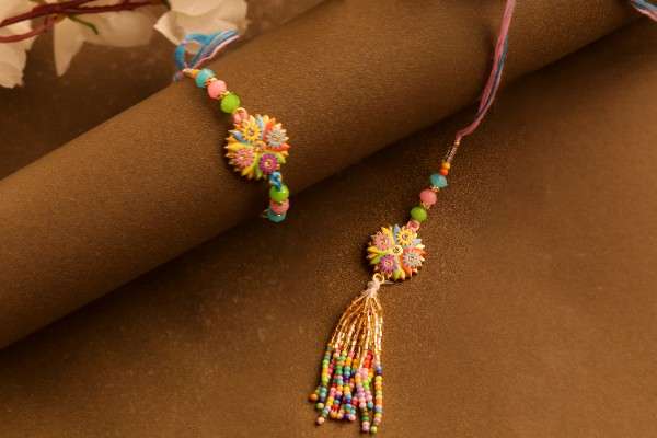 Rainbow Bloom Fancy Rakhi Set